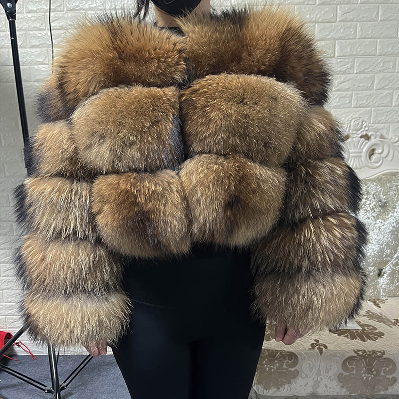 Jacket Winter Clothing - เสื้อคลุมขนสัตว์แท้สีน้ำตาลสำหรับผู้หญิงอ้วน ไซส์ใหญ่พิเศษ ขนแรคคูนธรรมชาติ เสื้อโค้ทขนสัตว์แท้สำหรับฤดูหนาว เสื้อผ้าผู้หญิง ไซส์