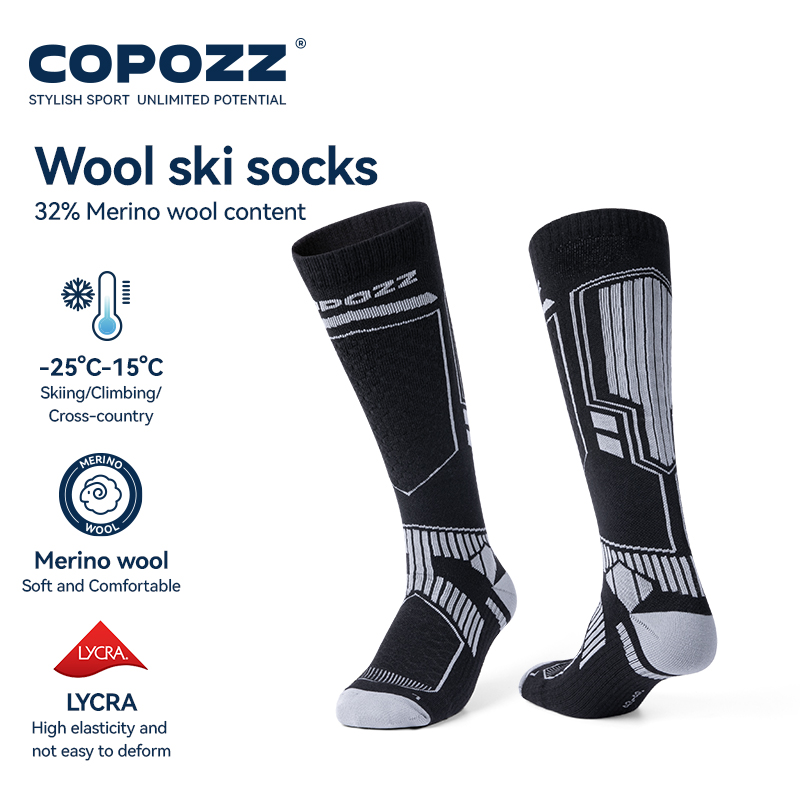 Thermal Sock Merino - ถุงเท้าสกีฤดูหนาว COPOZZ ทำจากขนแกะเมอริโน สำหรับผู้ชายและผู้หญิง ถุงเท้าสกีแบบยาวถึงเข่า ให้ความอบอุ่น