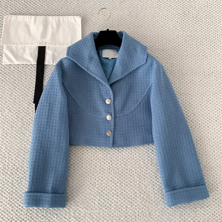 Jacket Winter Clothing - ชุดเสื้อโค้ททวีดปกสีน้ำเงินแขนยาวสไตล์ยุโรปแบบสั่งตัดสำหรับผู้หญิง คอลเลคชั่นฤดูหนาว 2026 พร้อมกระโปรงเข้าชุด