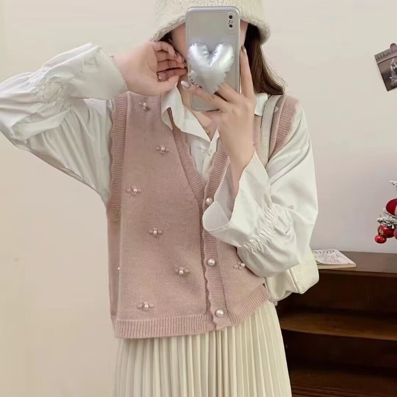 Winter Clothing Offer - เสื้อกั๊กไหมพรมสีชมพูสำหรับผู้หญิง สไตล์ลำลอง Y2k เทรนด์แฟชั่นปี 2025 ลดราคา