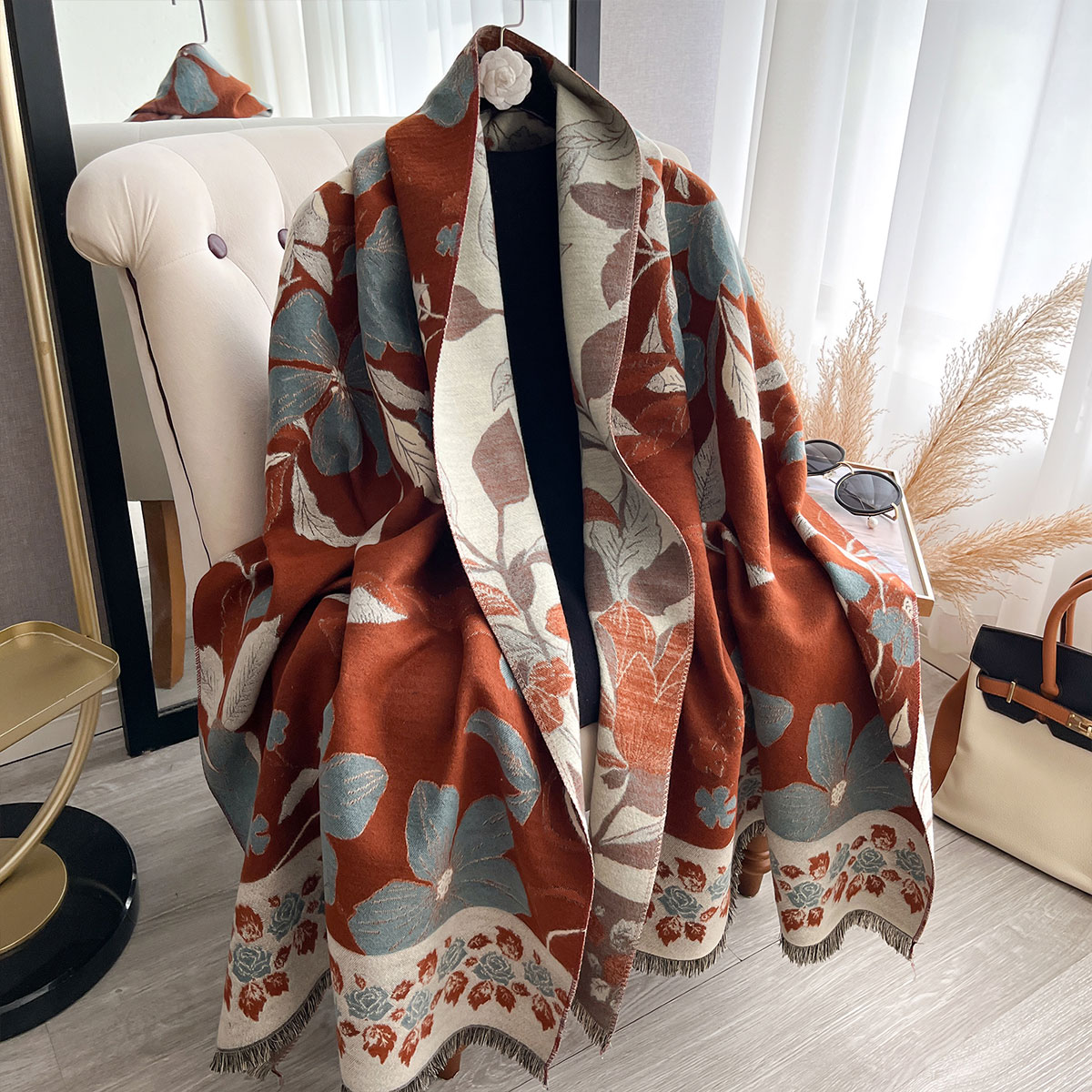 Cashmere Scarf Wrap - ผู้หญิง Thicken หรูหราฤดูหนาว Paisley สองด้านแคชเมียร์ Jacquard