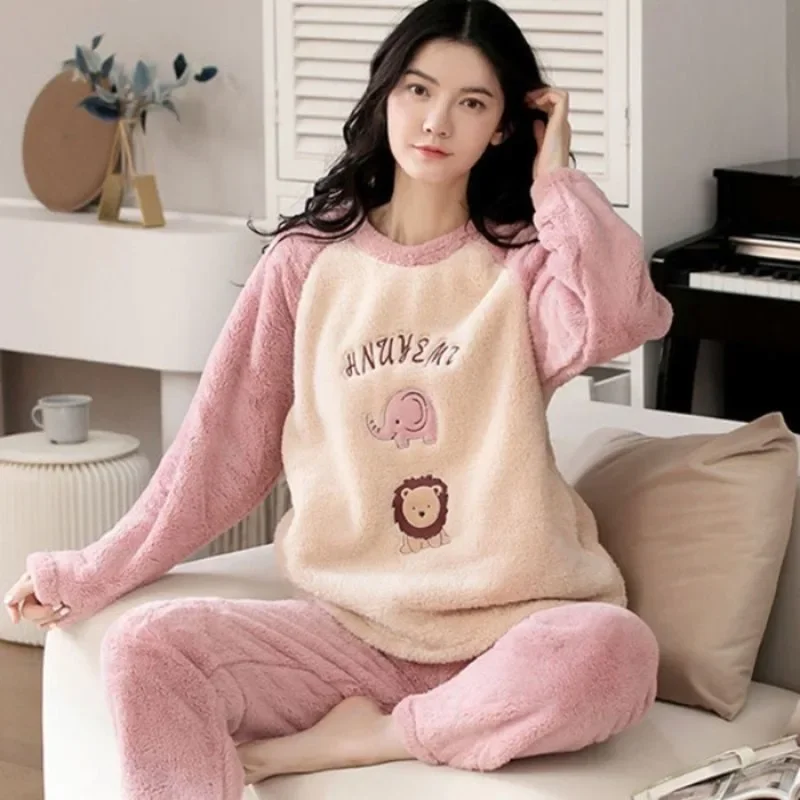 Winter Clothing Offer - ชุดนอนที่อบอุ่นสําหรับ Winterthicken WARM Flannel ชุดนอนนักเรียนแขนยาวการ์ตูนสุภาพสตรี Loungewear