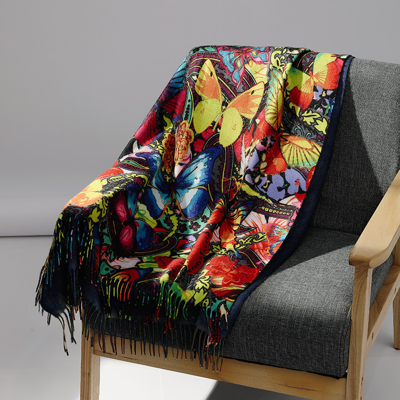 Cashmere Scarf Wrap - แบรนด์หรูภาพวาดสีน้ํามันผ้าพันคอผ้าพันคอผู้หญิงฤดูหนาว Pashmina พิมพ์ผ้าคลุมไหล่ Foulard Femme ผ้าห่มผ้าพันคอ