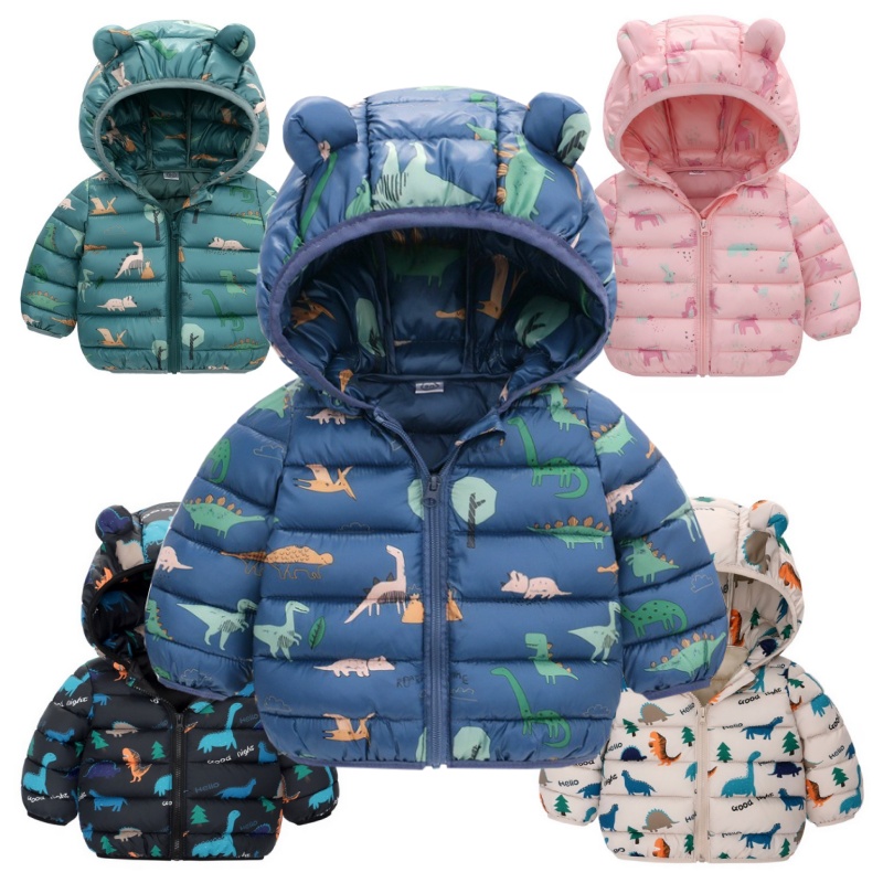 Winter Clothing 1 Year Old - เด็กทารก Hooded น้ําหนักเบาลงเสื้อแจ็คเก็ต WARM Outerwear ฤดูใบไม้ร่วงเด็กผู้หญิงเสื้อการ์ตูนไดโนเสาร์พิมพ์