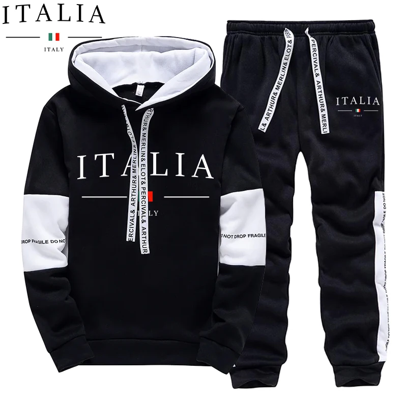 Winter Clothing Men - ฤดูใบไม้ร่วงฤดูหนาวชุดวอร์มผู้ชายเสื้อสเวตเตอร์มีฮู้ดลำลองกีฬากลางแจ้งเสื้อผ้าวิ่งจ๊อกกิ้งคลาสสิกสีดำสีขาวเสื้อมีฮู้ดแบบมีฮู้ดเดี่ยว