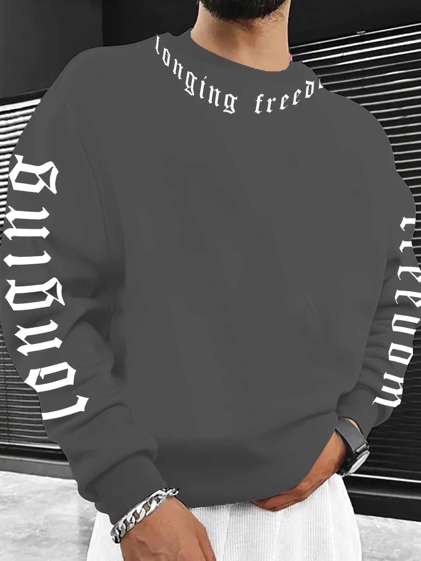 เสื้อสเวตเตอร์คอกลมพิมพ์ลายตัว - Winter Clothing Men บทวิจารณ์และราคา